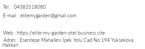 Elite My Garden Hotel telefon numaralar, faks, e-mail, posta adresi ve iletiim bilgileri